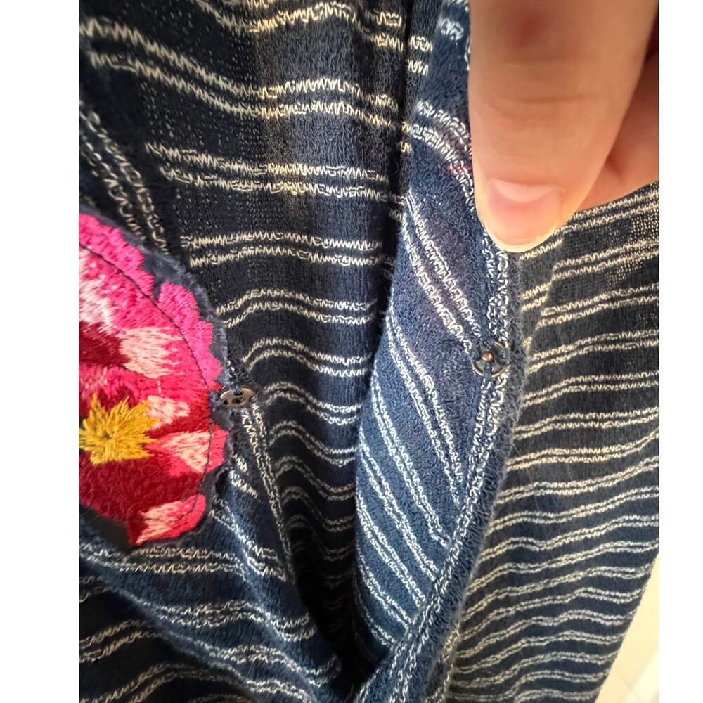 Free People Frida Embroidered Striped Tank Navy Womens Small Floral Flattering - Picture 6 of 9